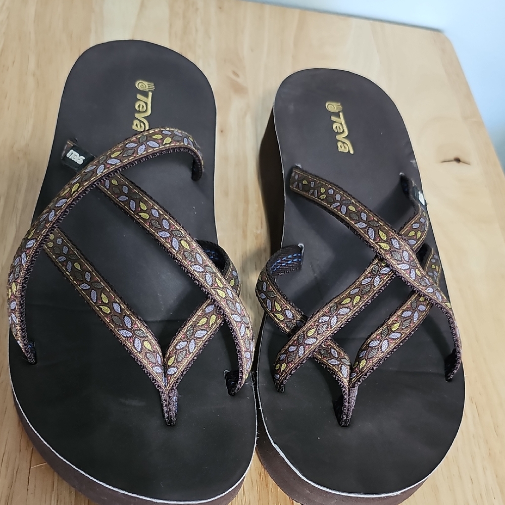 Teva Brown Sandals with Yellow and Cream Accents